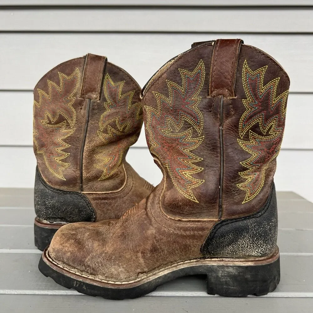Tony Lama Youth Size 11.5 D LL906 Brown Leather Cowboy Western Boots Shoes